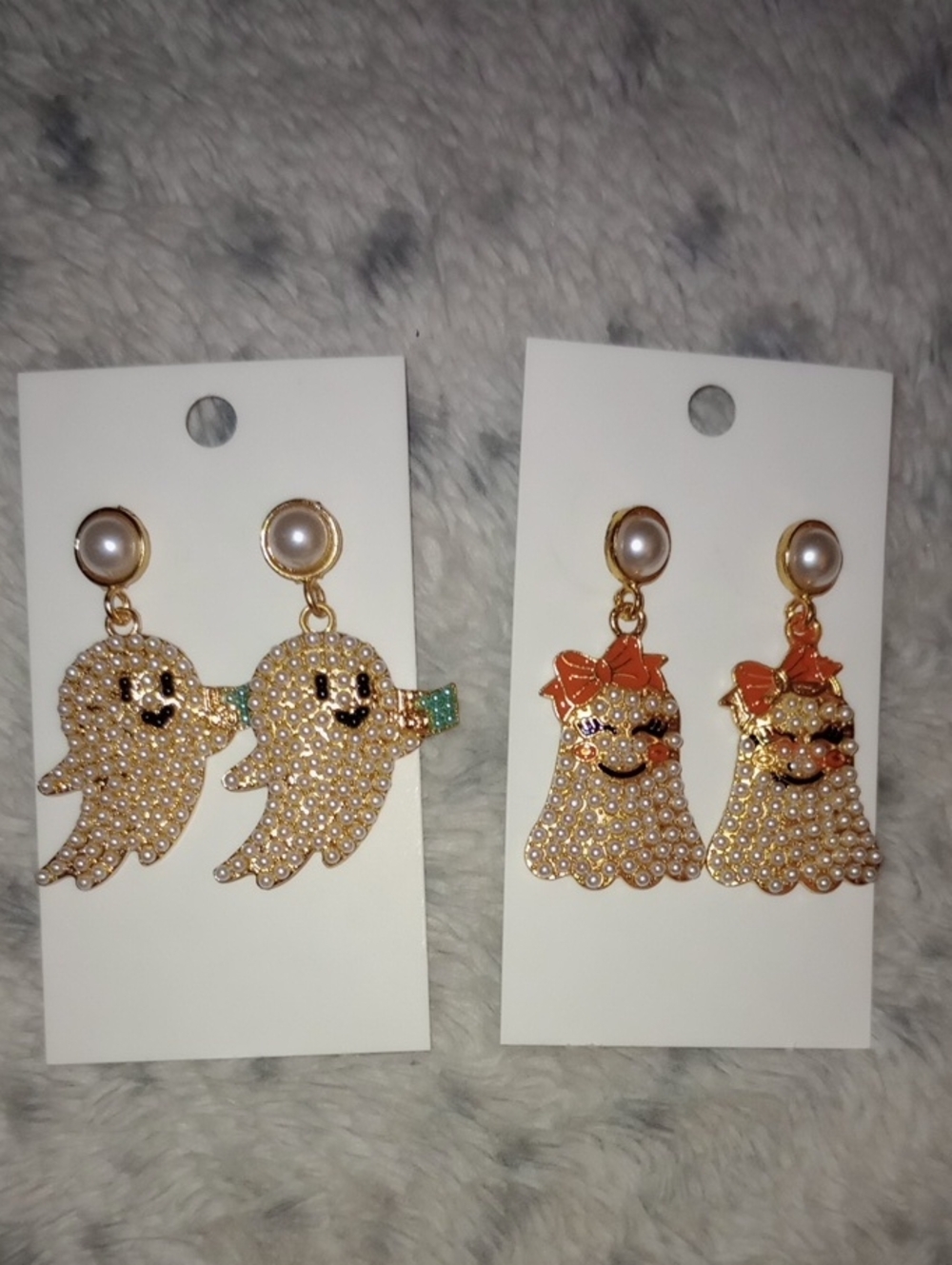 Gold Tone Pearl Ghost Drop Earrings - Pick One